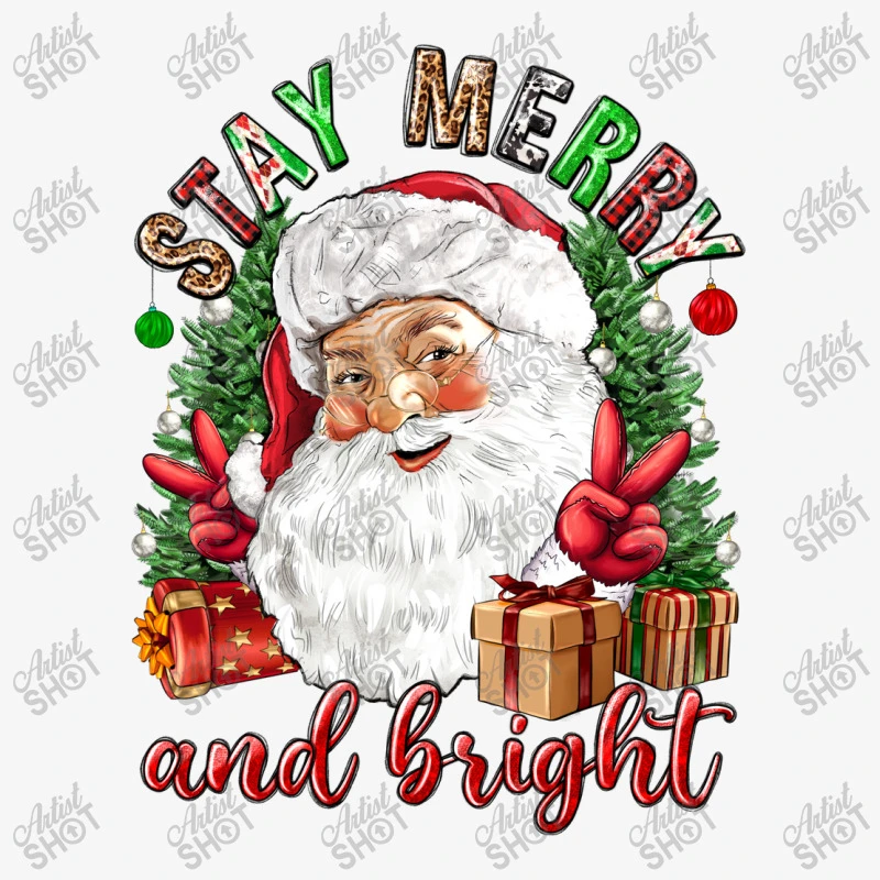Stay Merry And Bright Christmas With Santa Ladies Fitted T-Shirt 5 Stay Merry And Bright Christmas With Santa Ladies Fitted T-Shirt - Image 5