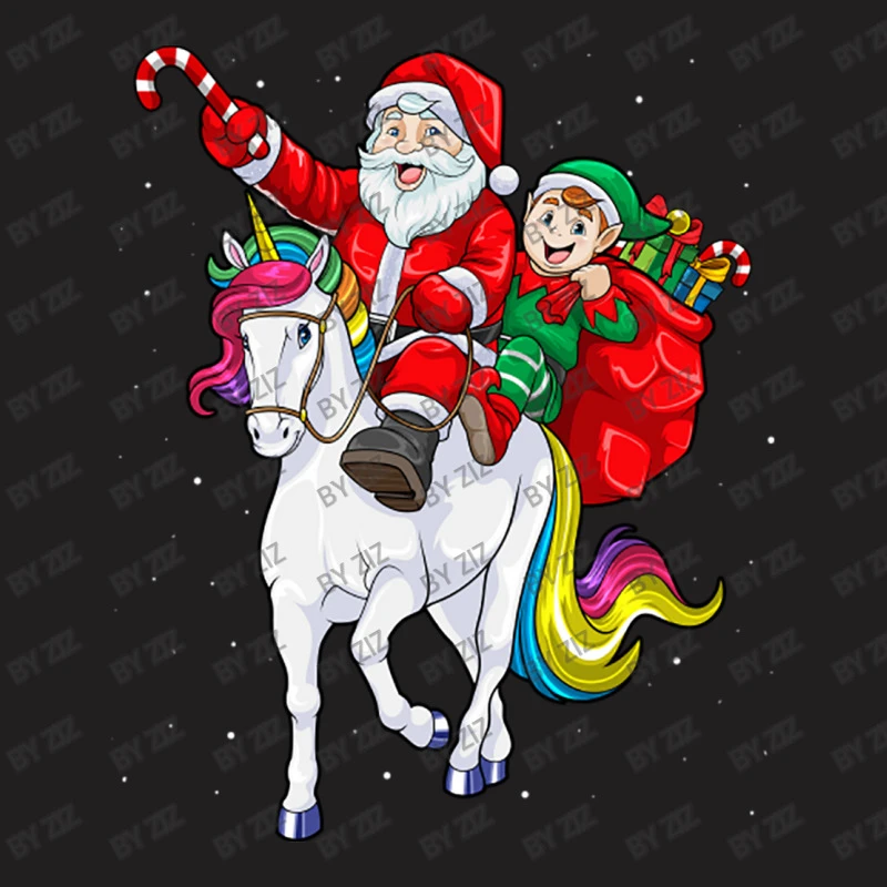 Christmas Santa Elf Riding Unicorn Xmas Magical Ra T-Shirt 5 Christmas Santa Elf Riding Unicorn Xmas Magical Ra T-Shirt - Image 5