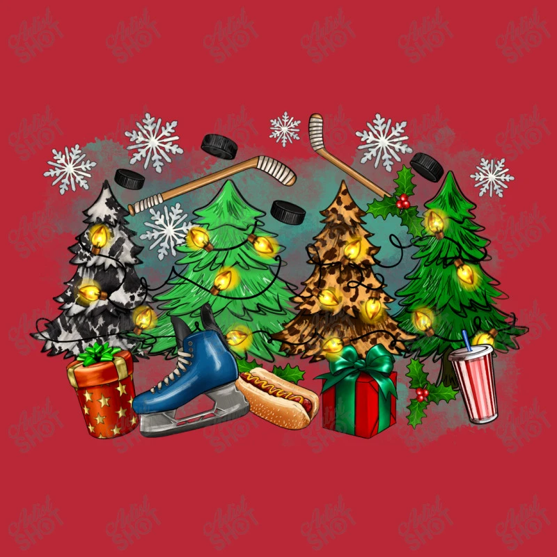 Christmas Trees With Hockey Women's V-Neck T-Shirt 5 Christmas Trees With Hockey Women's V-Neck T-Shirt - Image 5