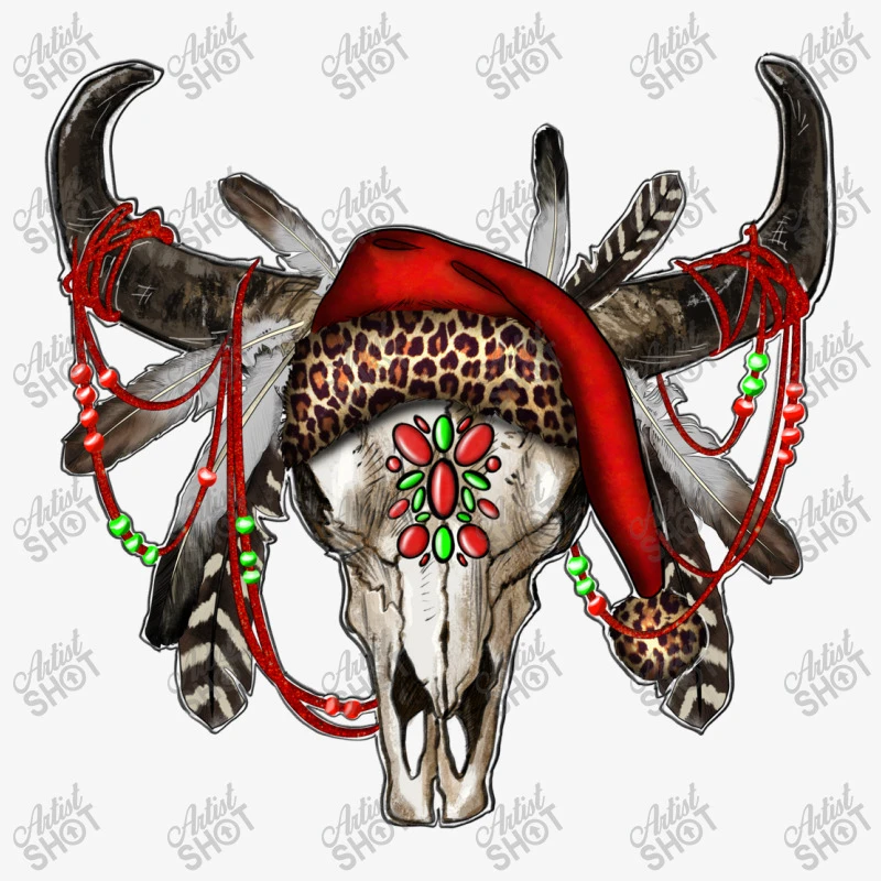 Western Christmas Bull Skull Ladies Fitted T-Shirt 5 Western Christmas Bull Skull Ladies Fitted T-Shirt - Image 5