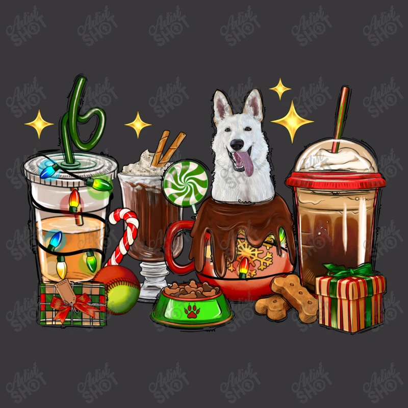 Christmas Coffee Cups With White Shepherd Ladies Curvy T-Shirt 3 Christmas Coffee Cups With White Shepherd Ladies Curvy T-Shirt - Image 3