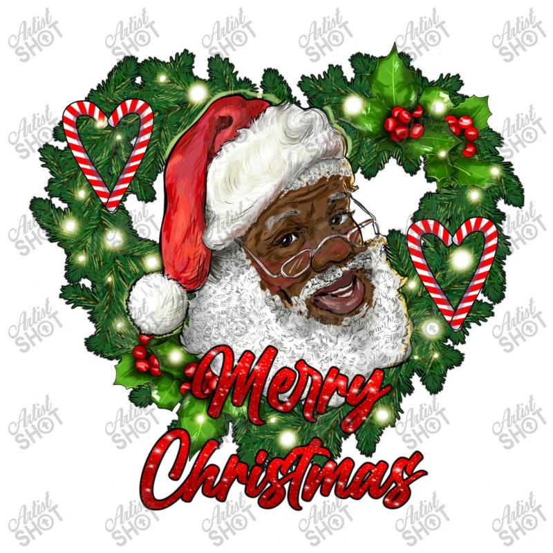 Merry Christmas African American Santa With Wreath Youth Tee 5 Merry Christmas African American Santa With Wreath Youth Tee - Image 5