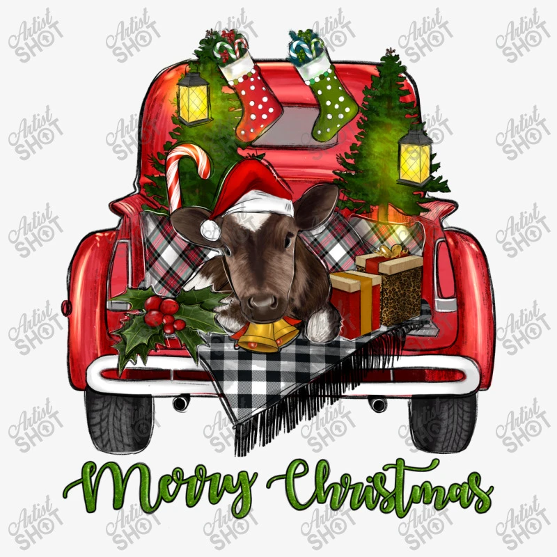 Merry Christmas Farm Truck With Baby Cow Ladies Fitted T-Shirt 5 Merry Christmas Farm Truck With Baby Cow Ladies Fitted T-Shirt - Image 5