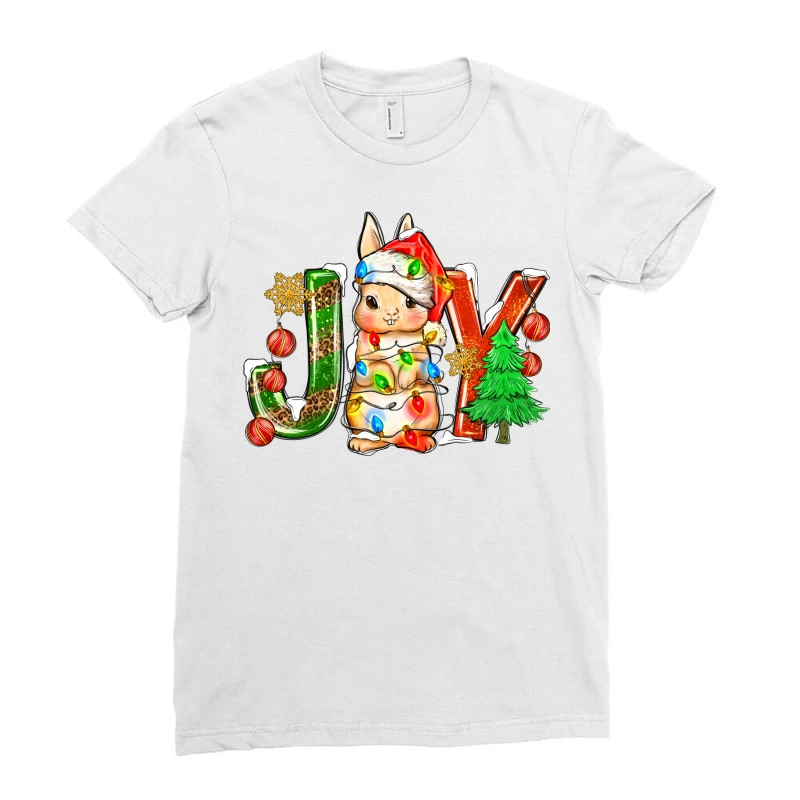 Joy Christmas Rabbit Ladies Fitted T-Shirt 3 Joy Christmas Rabbit Ladies Fitted T-Shirt - Image 3