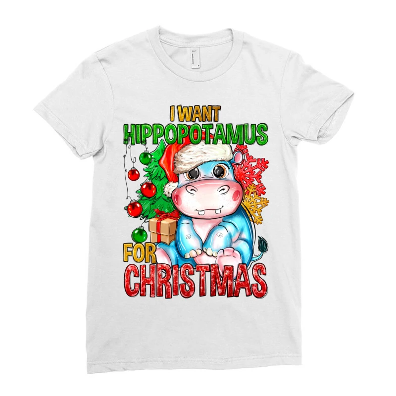 I Want Hippopotamus For Christmas Ladies Fitted T-Shirt 3 I Want Hippopotamus For Christmas Ladies Fitted T-Shirt - Image 3
