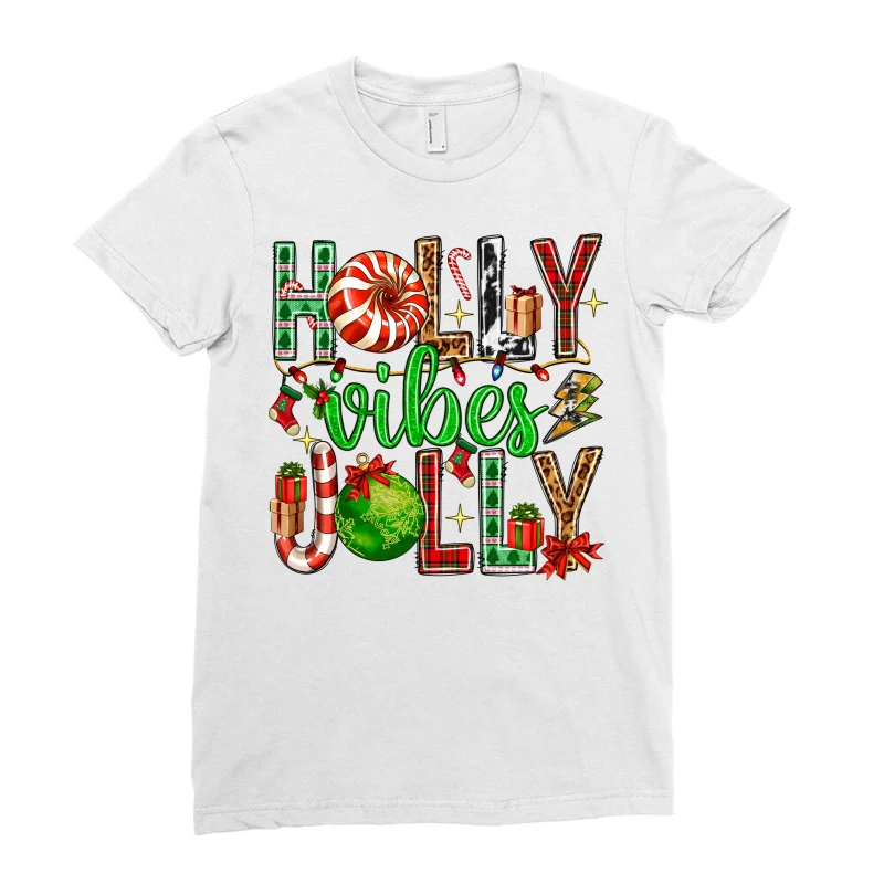 Holly Jolly Vibes With Christmas Candies Ladies Fitted T-Shirt 3 Holly Jolly Vibes With Christmas Candies Ladies Fitted T-Shirt - Image 3