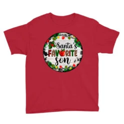 Christmas Cookie And Light Santas Favorite Son Youth Tee -Santa Clothing Shop pd.2526055916.37.25082293.s3.1 front red ffffff none x0y10 129 800x800 1