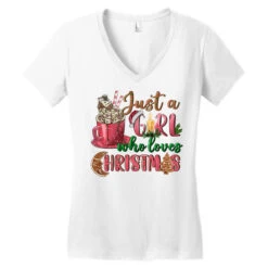 Pink Just A Girl Who Loves Christmas Women's V-Neck T-Shirt -Santa Clothing Shop pd.2526135936.72.25057891.s3.1 front white ffffff none x0y0 138 800x800 1