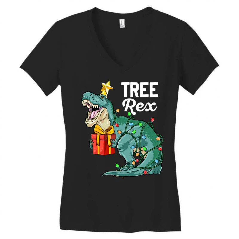 Christmas Dinosaur Tree Rex Cute Boys Kids Trex Xm Women's V-Neck T-Shirt 3 Christmas Dinosaur Tree Rex Cute Boys Kids Trex Xm Women's V-Neck T-Shirt - Image 3