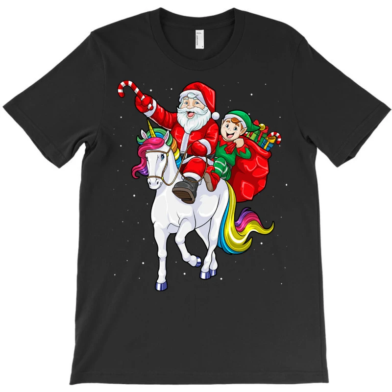 Christmas Santa Elf Riding Unicorn Xmas Magical Ra T-Shirt 3 Christmas Santa Elf Riding Unicorn Xmas Magical Ra T-Shirt - Image 3