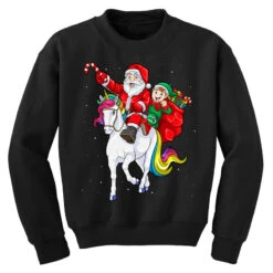 Christmas Santa Elf Riding Unicorn Xmas Magical Ra Youth Sweatshirt -Santa Clothing Shop pd.2526174279.52.25065794.s3.1 front black ffffff none x0y0 169 800x800 1
