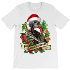 Merry Christmas Skeleton With Black Cat T-Shirt -Santa Clothing Shop pd.2526248276.24.25057787.s3.1 front white ffffff none x0y0 180 800x800 1