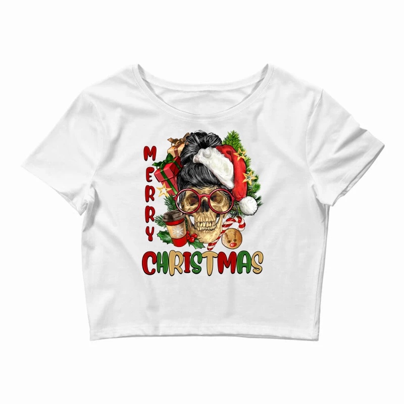 Merry Christmas Skeleton Messy Bun Crop Top 1 Merry Christmas Skeleton Messy Bun Crop Top