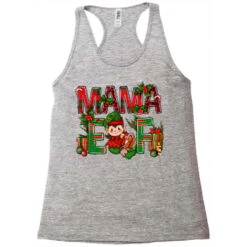 Mama Elf With Gift Christmas Racerback Tank -Santa Clothing Shop pd.2526255452.45.25057775.s3.1 front grey ffffff none x0y0 144 800x800 1