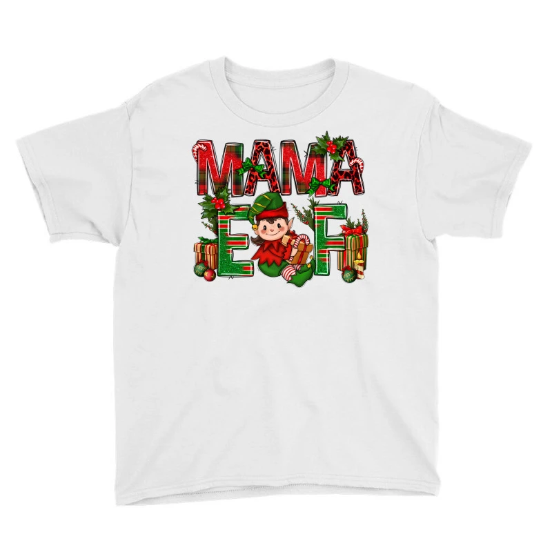 Mama Elf With Gift Christmas Youth Tee 3 Mama Elf With Gift Christmas Youth Tee - Image 3