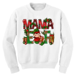 Mama Elf With Gift Christmas Youth Sweatshirt -Santa Clothing Shop pd.2526255469.52.25057775.s3.1 front white ffffff none x0y0 169 800x800 1