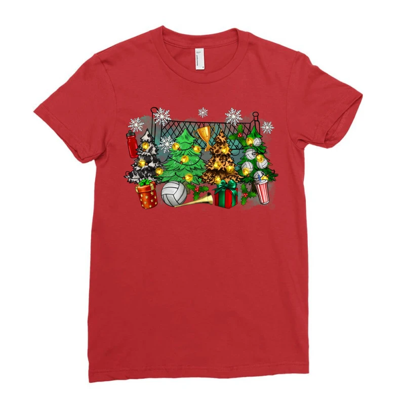 Christmas Trees With Volleyball Ladies Fitted T-Shirt 3 Christmas Trees With Volleyball Ladies Fitted T-Shirt - Image 3