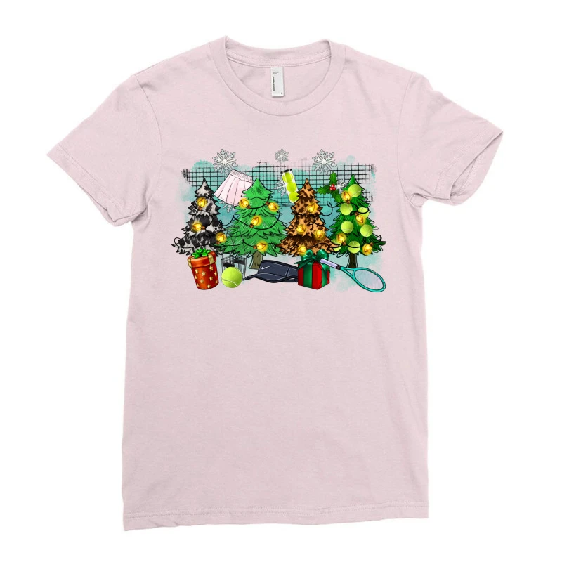 Christmas Trees With Tennis Ladies Fitted T-Shirt 3 Christmas Trees With Tennis Ladies Fitted T-Shirt - Image 3