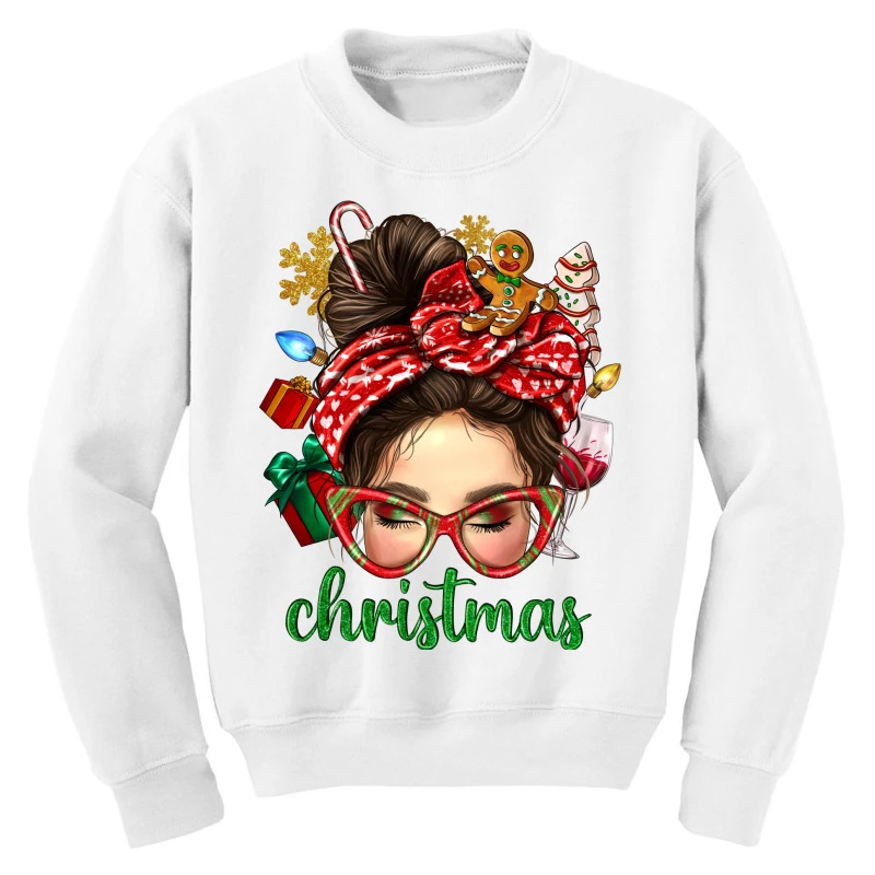 Christmas Messy Bun With Gingerbread Man Youth Sweatshirt 3 Christmas Messy Bun With Gingerbread Man Youth Sweatshirt - Image 3