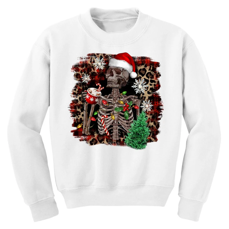 Skeleton With Coffee Cup Christmas Youth Sweatshirt 3 Skeleton With Coffee Cup Christmas Youth Sweatshirt - Image 3