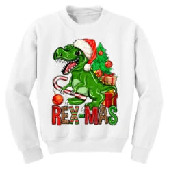 Rex-mas Christmas T-Rex Youth Sweatshirt -Santa Clothing Shop pd.2526352419.52.25087130.s3.1 front white ffffff none x5.5y0 158 800x800 1