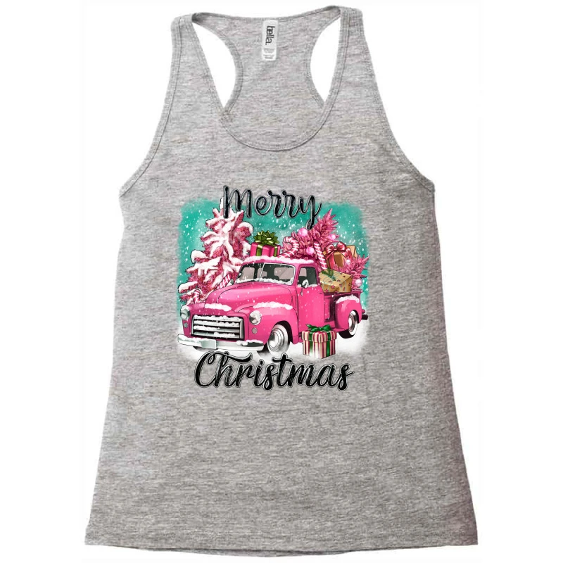 Pink Merry Christmas Truck Racerback Tank 3 Pink Merry Christmas Truck Racerback Tank - Image 3