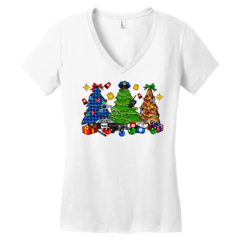 Police Christmas Trees Women's V-Neck T-Shirt 3 Police Christmas Trees Women's V-Neck T-Shirt - Image 3
