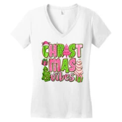 Pink Merry Christmas Trees Women's V-Neck T-Shirt -Santa Clothing Shop pd.2526355817.72.25087081.s3.1 front white ffffff none x0y0 138 800x800 1