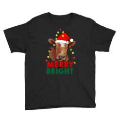 Merry And Bright Cow With Christmas Lights Youth Tee 7 Merry And Bright Cow With Christmas Lights Youth Tee -Santa Clothing Shop pd.2526365440.37.25087702.s3.1 front black ffffff none x14y0 101 800x800 1