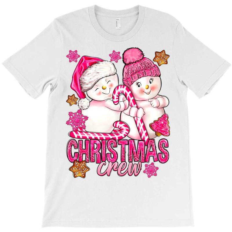 Pink Christmas Crew Snowman T-Shirt 3 Pink Christmas Crew Snowman T-Shirt - Image 3