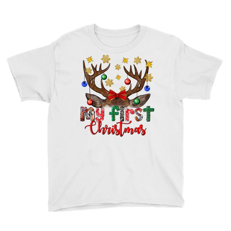 My First Christmas With Reindeer Youth Tee 3 My First Christmas With Reindeer Youth Tee - Image 3