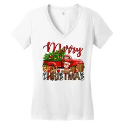 Merry Christmas Truck With Deer Women's V-Neck T-Shirt -Santa Clothing Shop pd.2526444655.72.25087005.s3.1 front white ffffff none x0y0 138 800x800 1