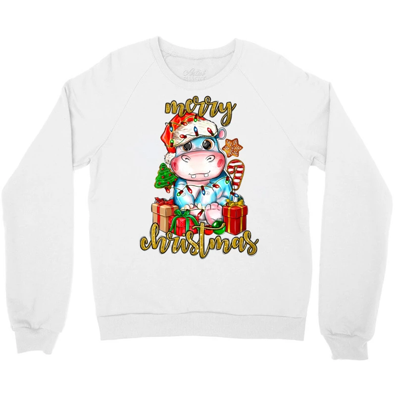 Merry Christmas Hippopotamus Crewneck Sweatshirt 3 Merry Christmas Hippopotamus Crewneck Sweatshirt - Image 3