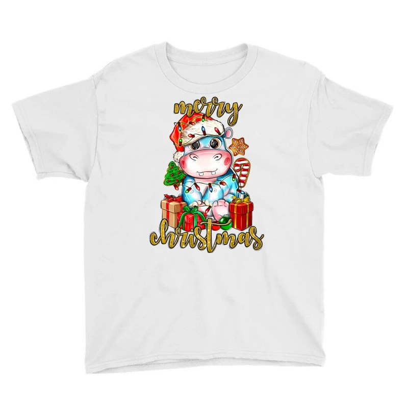Merry Christmas Hippopotamus Youth Tee 3 Merry Christmas Hippopotamus Youth Tee - Image 3