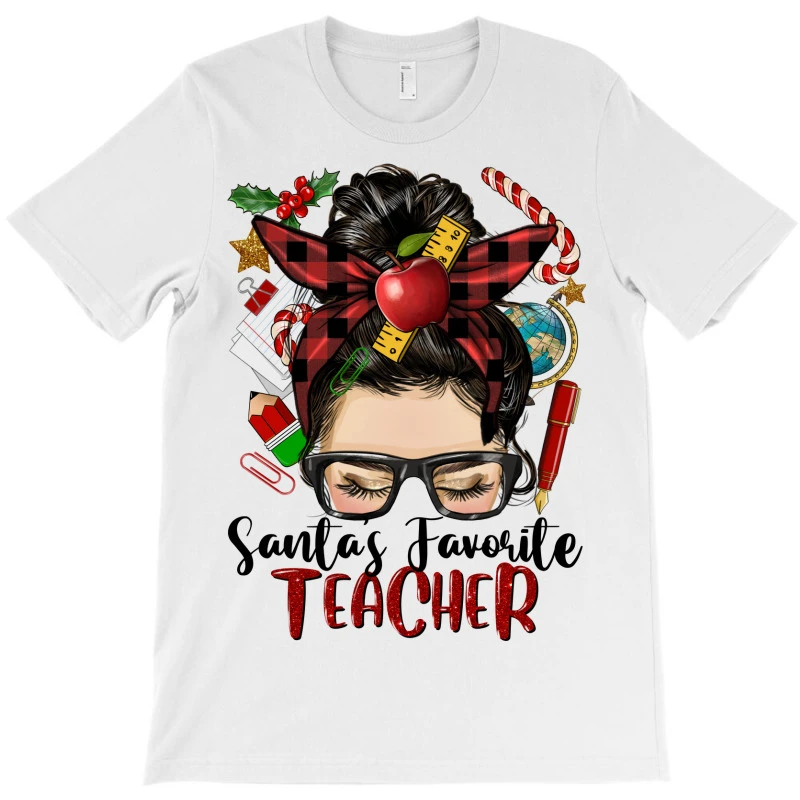 Messy Bun Christmas Teacher T-Shirt 3 Messy Bun Christmas Teacher T-Shirt - Image 3