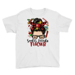 Messy Bun Christmas Teacher Youth Tee -Santa Clothing Shop pd.2526572806.37.25093566.s3.1 front white ffffff none x6.5y0 116 800x800 1