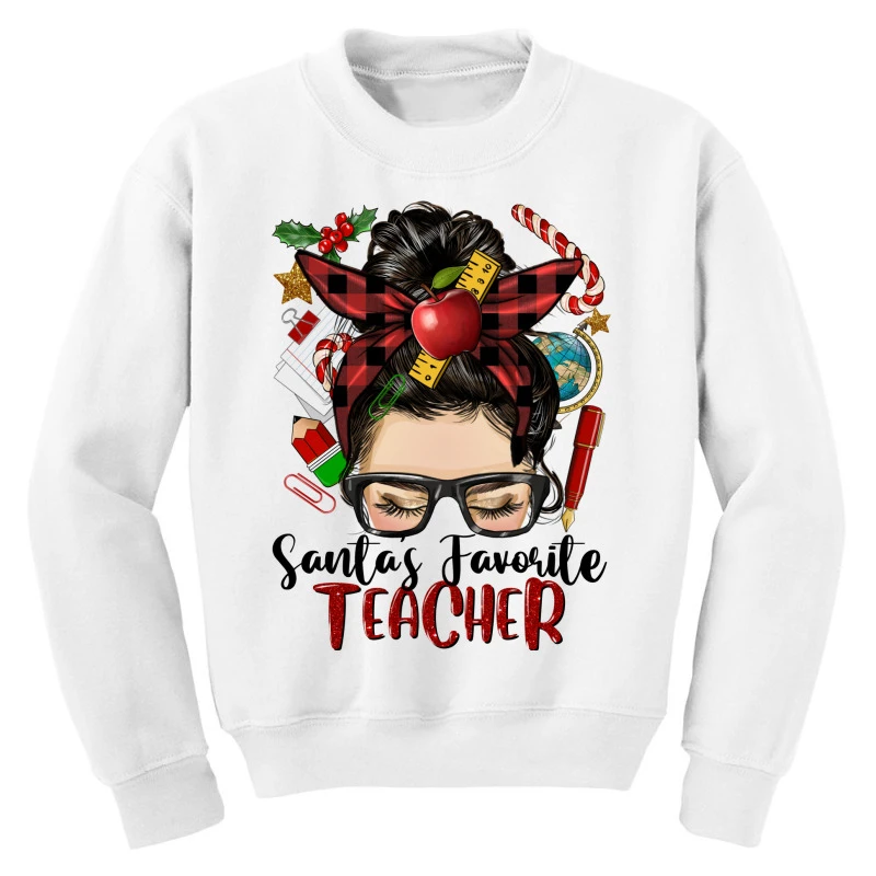 Messy Bun Christmas Teacher Youth Sweatshirt 3 Messy Bun Christmas Teacher Youth Sweatshirt - Image 3