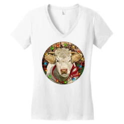 Charolais Heifer Christmas Women's V-Neck T-Shirt -Santa Clothing Shop pd.2526673653.72.25095078.s3.1 front white ffffff none x0y0 138 800x800 1