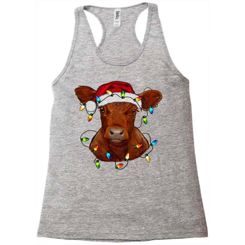 Christmas Baby Red Angus Calf With Lights Racerback Tank 3 Christmas Baby Red Angus Calf With Lights Racerback Tank - Image 3