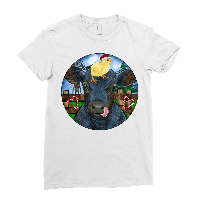 Black Angus Cattle With Santa Chick Christmas Ladies Fitted T-Shirt 3 Black Angus Cattle With Santa Chick Christmas Ladies Fitted T-Shirt - Image 3