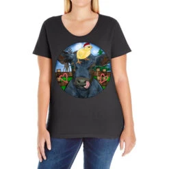 Black Angus Cattle With Santa Chick Christmas Ladies Curvy T-Shirt