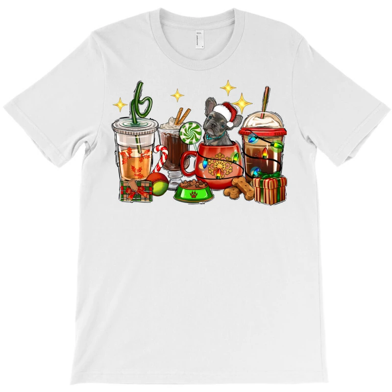 Christmas Coffee Cups With French Bulldog T-Shirt 3 Christmas Coffee Cups With French Bulldog T-Shirt - Image 3