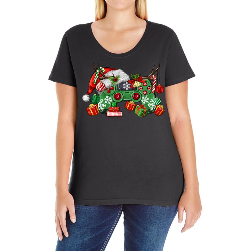 Christmas Game Controller Ladies Curvy T-Shirt 1 Christmas Game Controller Ladies Curvy T-Shirt