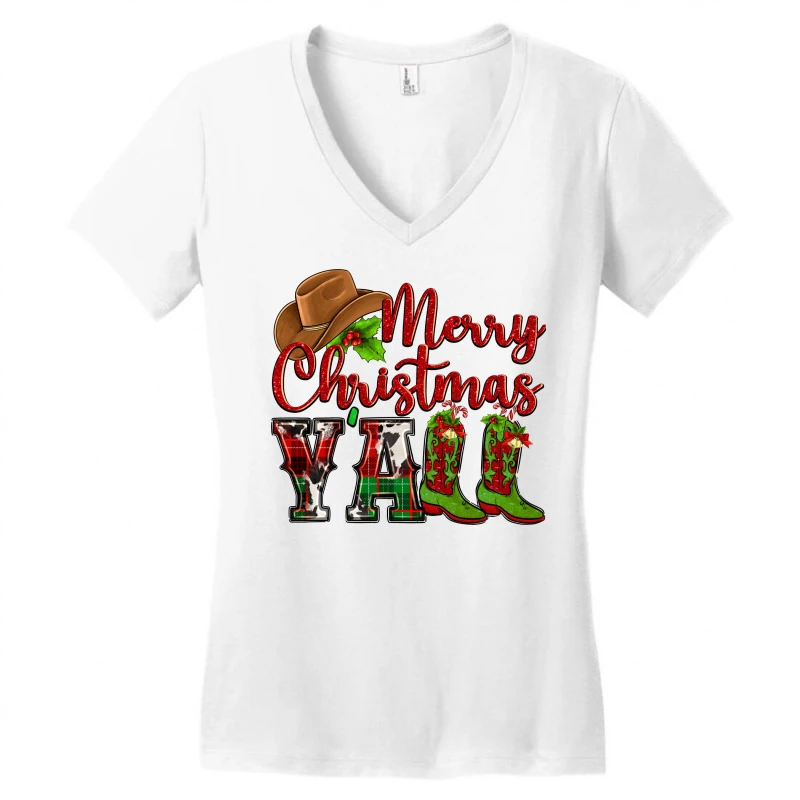 Merry Christmas Y'all Cowboy Women's V-Neck T-Shirt 3 Merry Christmas Y'all Cowboy Women's V-Neck T-Shirt - Image 3