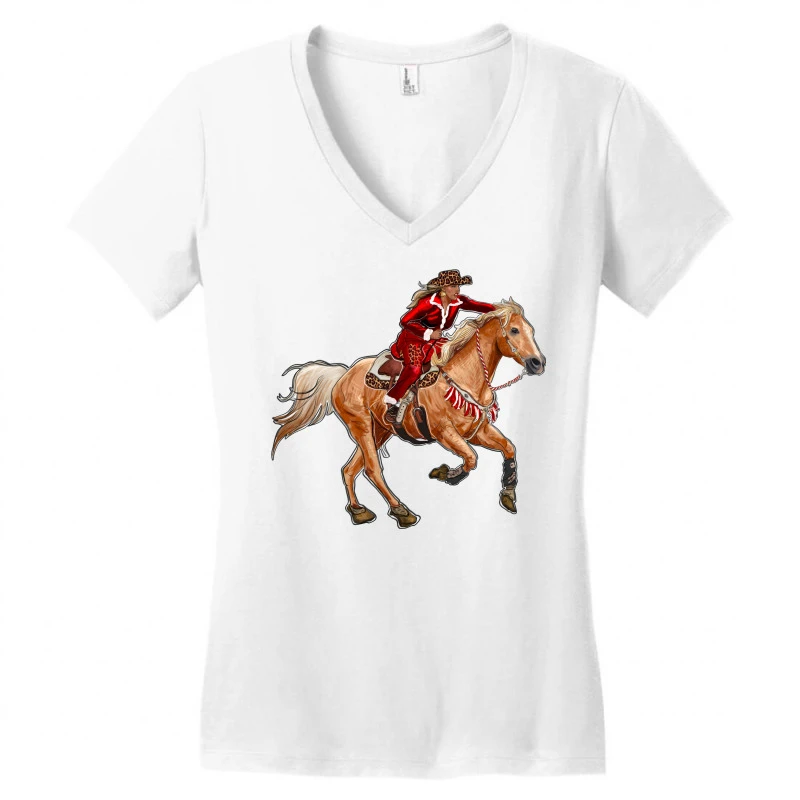 Western Christmas Cowgirl On The Horse Women's V-Neck T-Shirt 3 Western Christmas Cowgirl On The Horse Women's V-Neck T-Shirt - Image 3