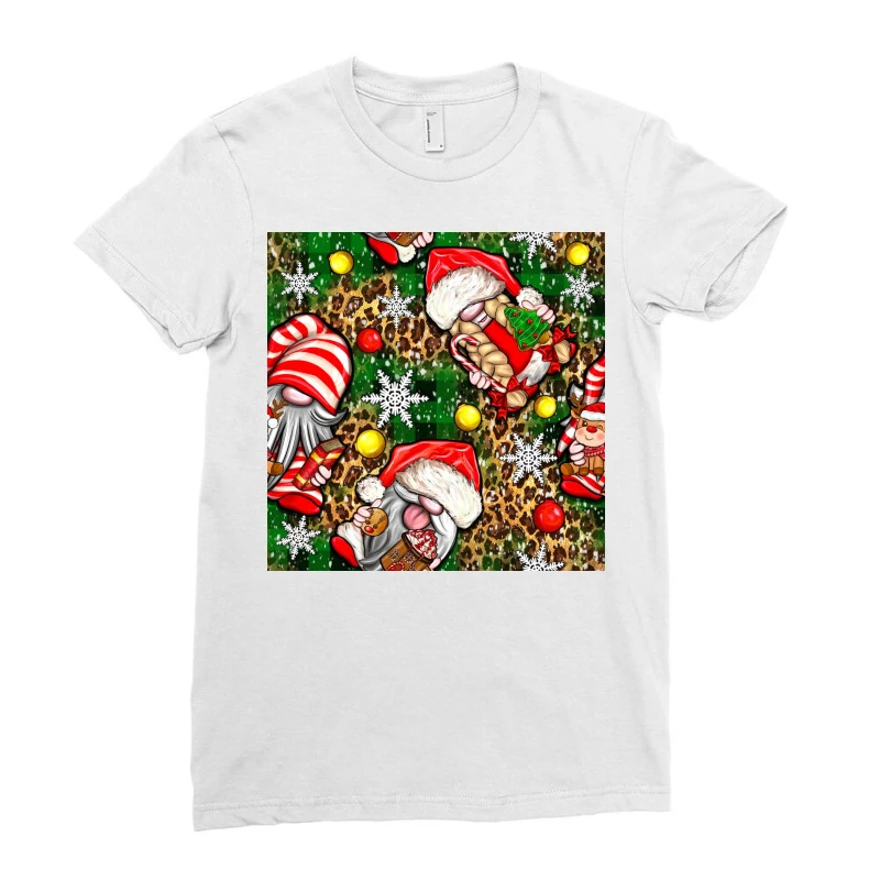 Christmas Gnomes Seamless Digital Paper Ladies Fitted T-Shirt 3 Christmas Gnomes Seamless Digital Paper Ladies Fitted T-Shirt - Image 3