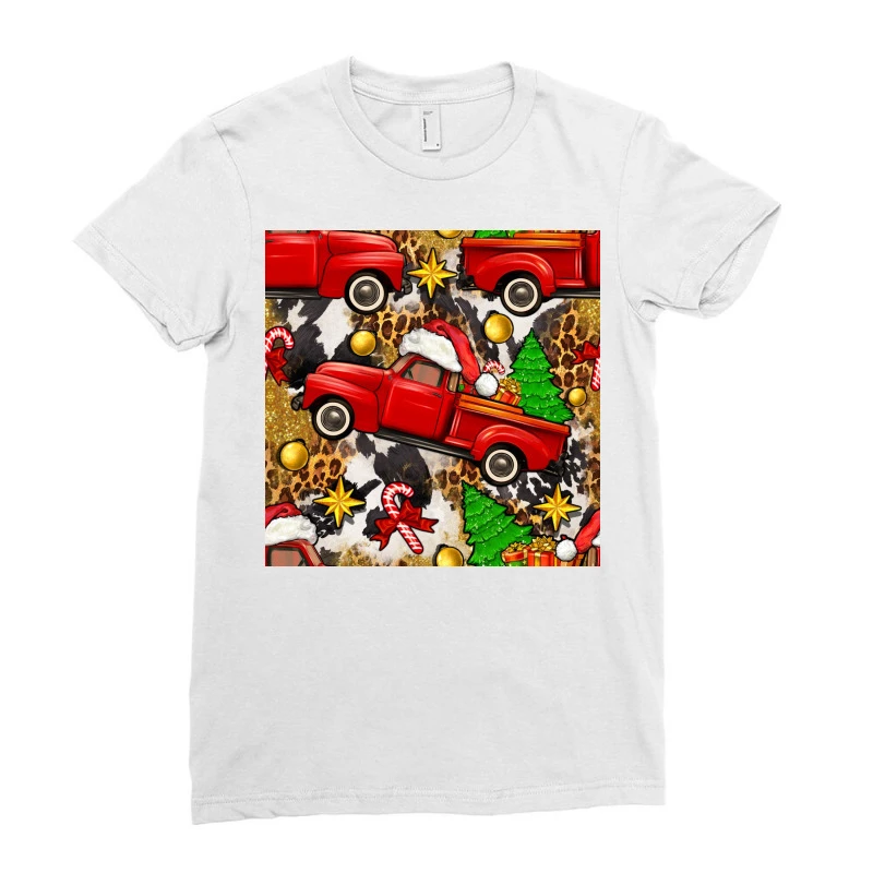 Christmas Truck Seamless Digital Paper Ladies Fitted T-Shirt 3 Christmas Truck Seamless Digital Paper Ladies Fitted T-Shirt - Image 3