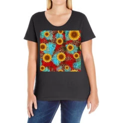 Christmas Sunflower Seamless Digital Paper Ladies Curvy T-Shirt