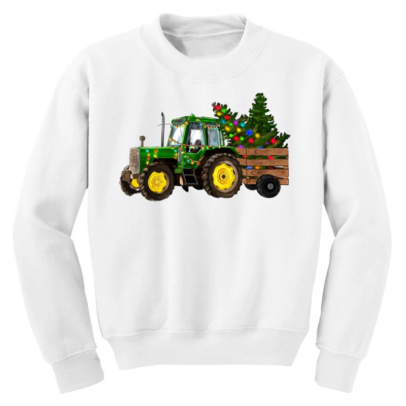Green Christmas Tractor Youth Sweatshirt 3 Green Christmas Tractor Youth Sweatshirt - Image 3