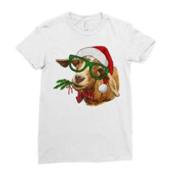 Christmas Glasses Goat Ladies Fitted T-Shirt -Santa Clothing Shop pd.2526694640.36.25095193.s3.1 front white ffffff none x0y0 154 800x800 1